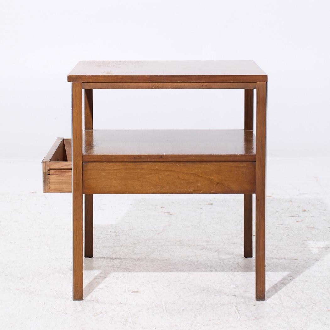 Late 20th Century Paul McCobb for Calvin Linear Mid Century Walnut and Aluminum Nightstand For Sale