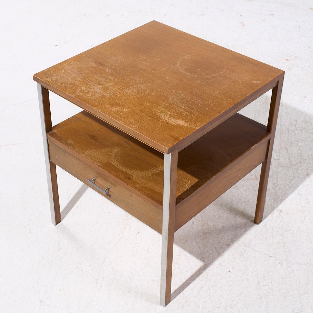 Paul McCobb for Calvin Linear Mid Century Walnut and Aluminum Nightstand For Sale 1