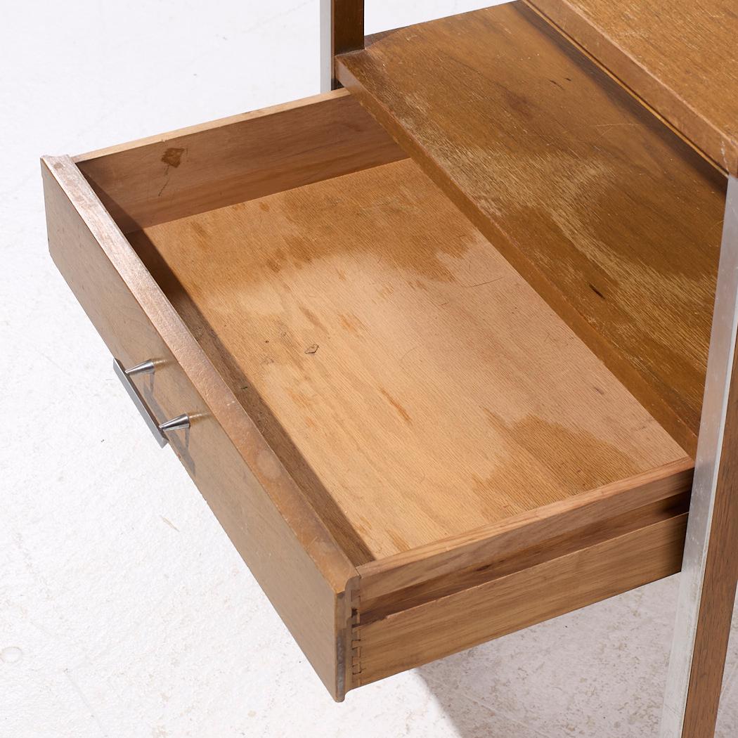 Paul McCobb for Calvin Linear Mid Century Walnut and Aluminum Nightstand For Sale 2