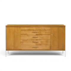 Paul McCobb for Calvin Linear Mid Century Walnut and Stainless Steel Credenza