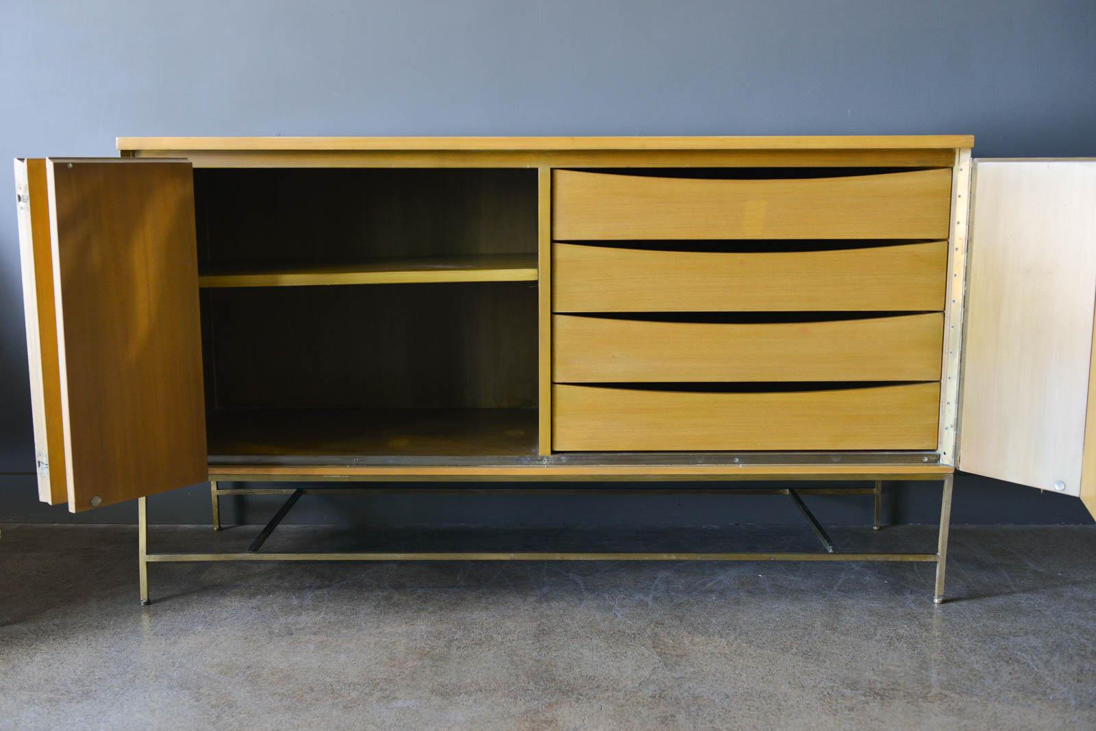 Bleached Paul McCobb for Calvin Mahogany and Brass Credenza, ca. 1955