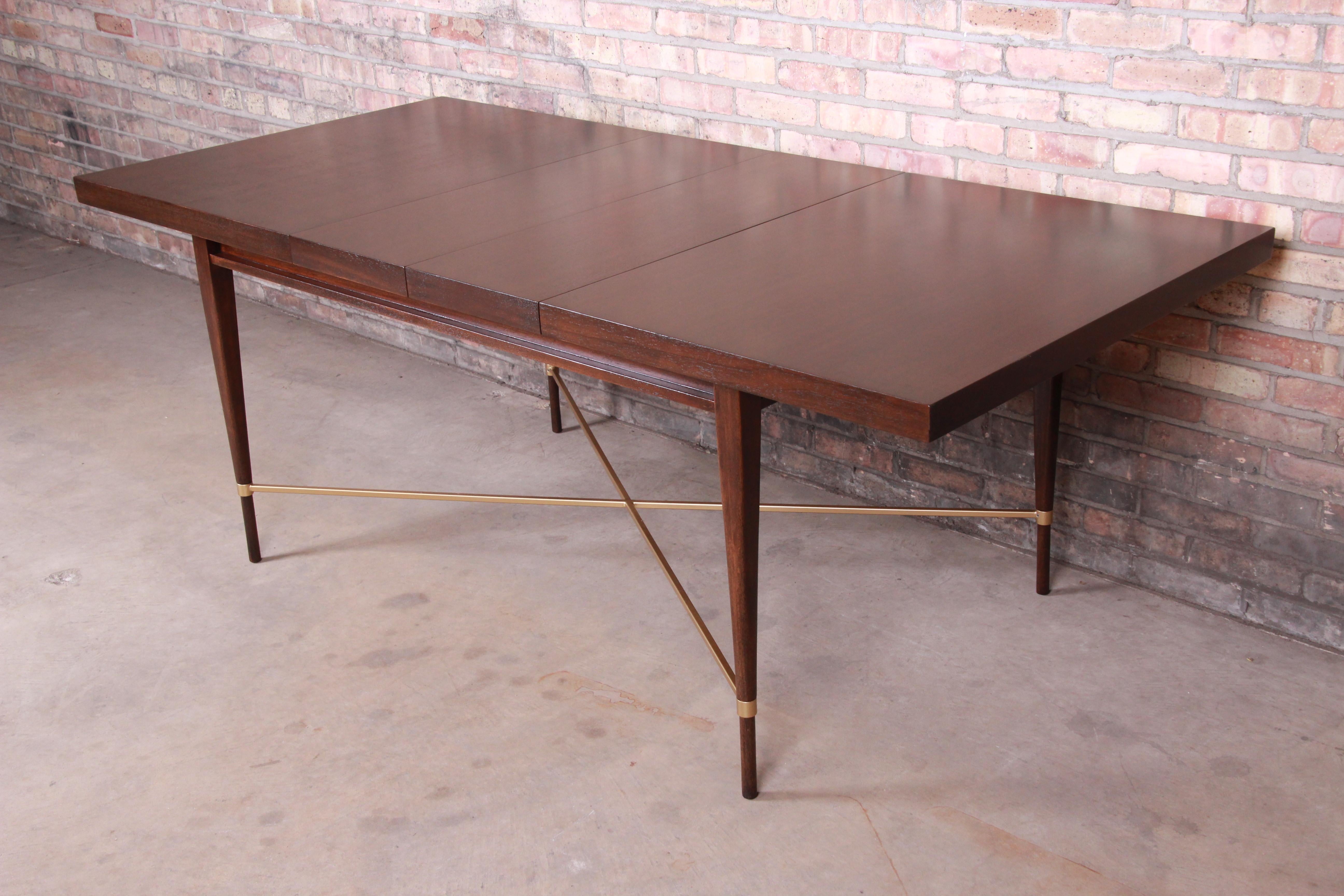 Mid-Century Modern Paul McCobb for Calvin Mahogany and Brass Dining Table, Newly Refinished