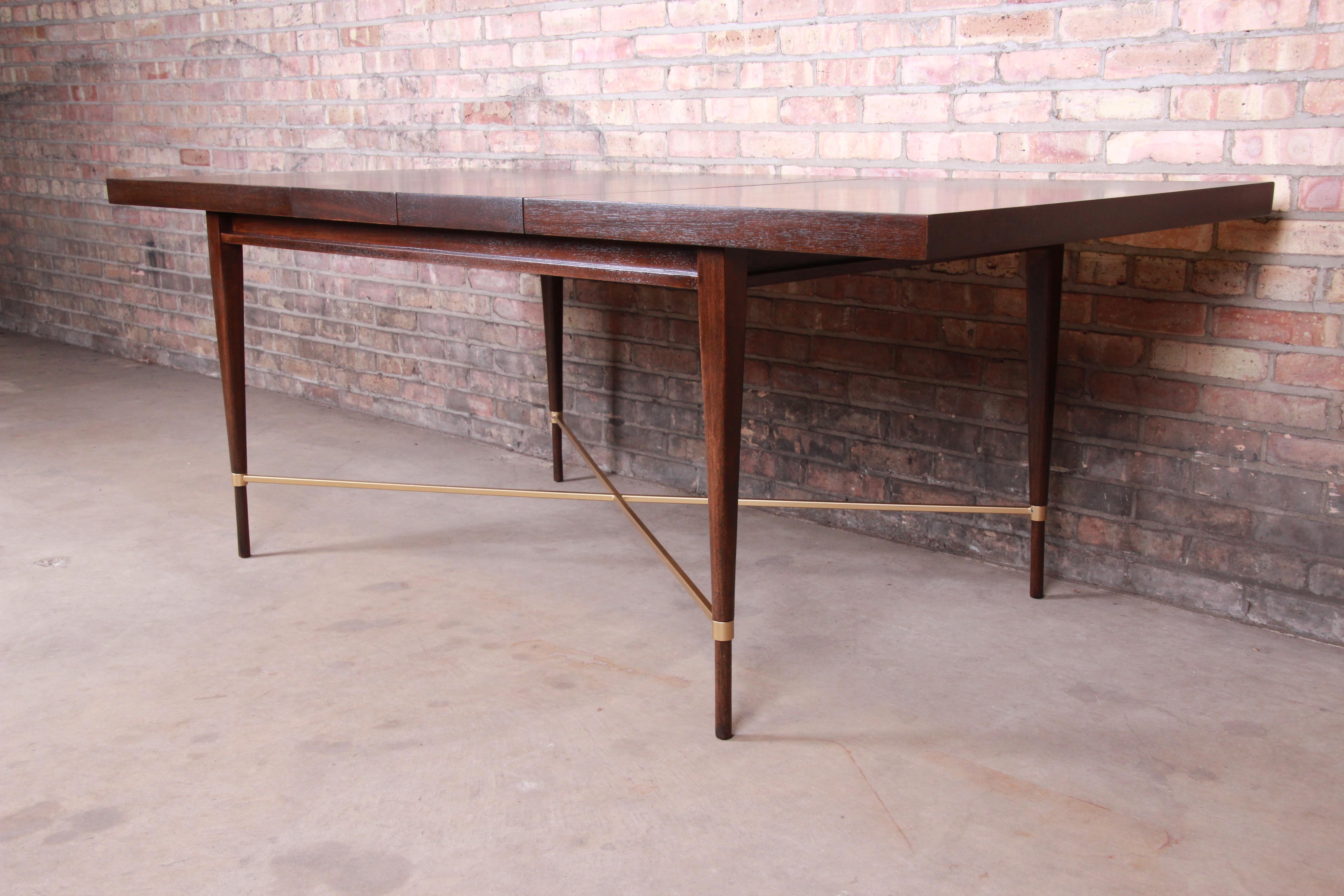 American Paul McCobb for Calvin Mahogany and Brass Dining Table, Newly Refinished