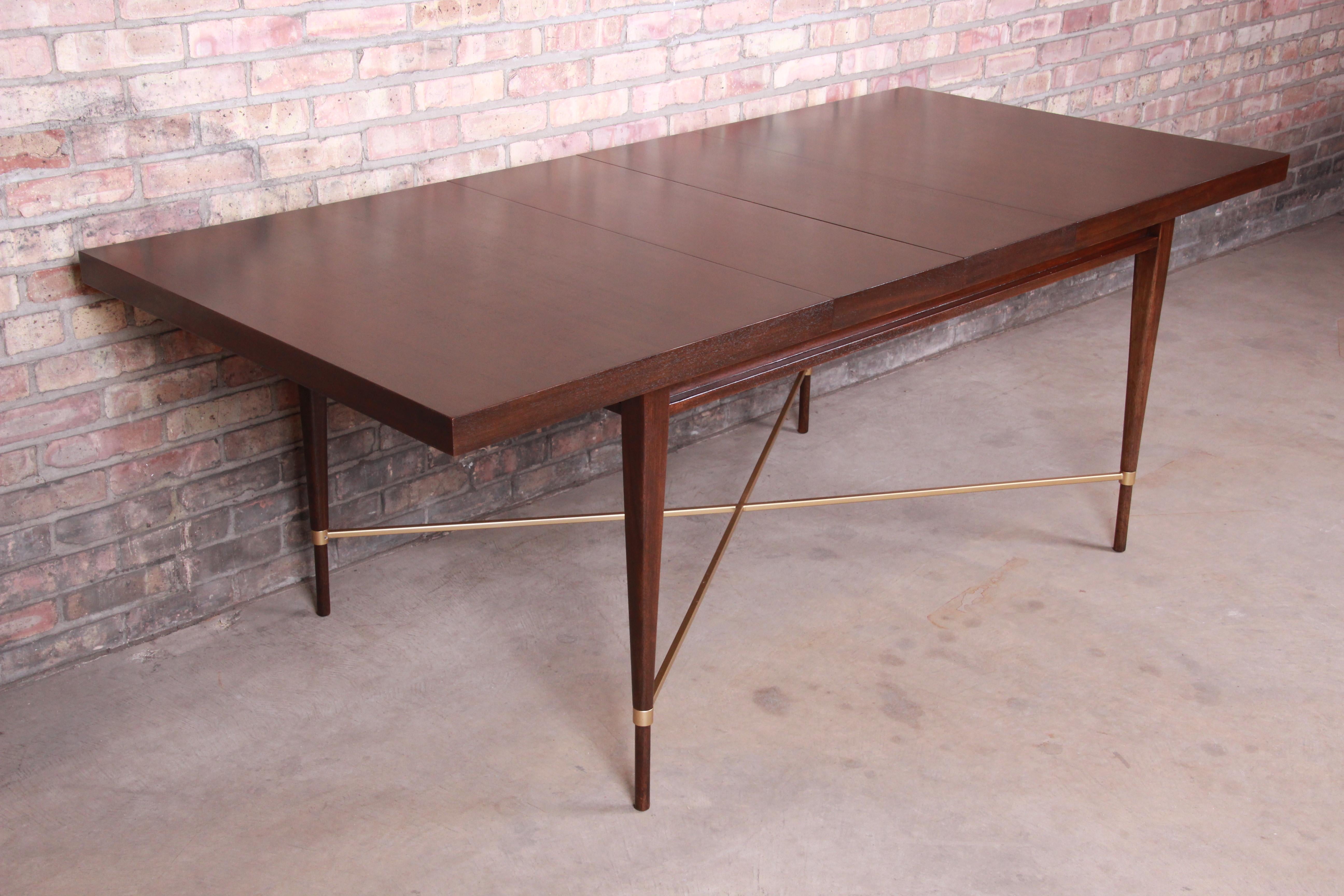 Paul McCobb for Calvin Mahogany and Brass Dining Table, Newly Refinished In Good Condition In South Bend, IN