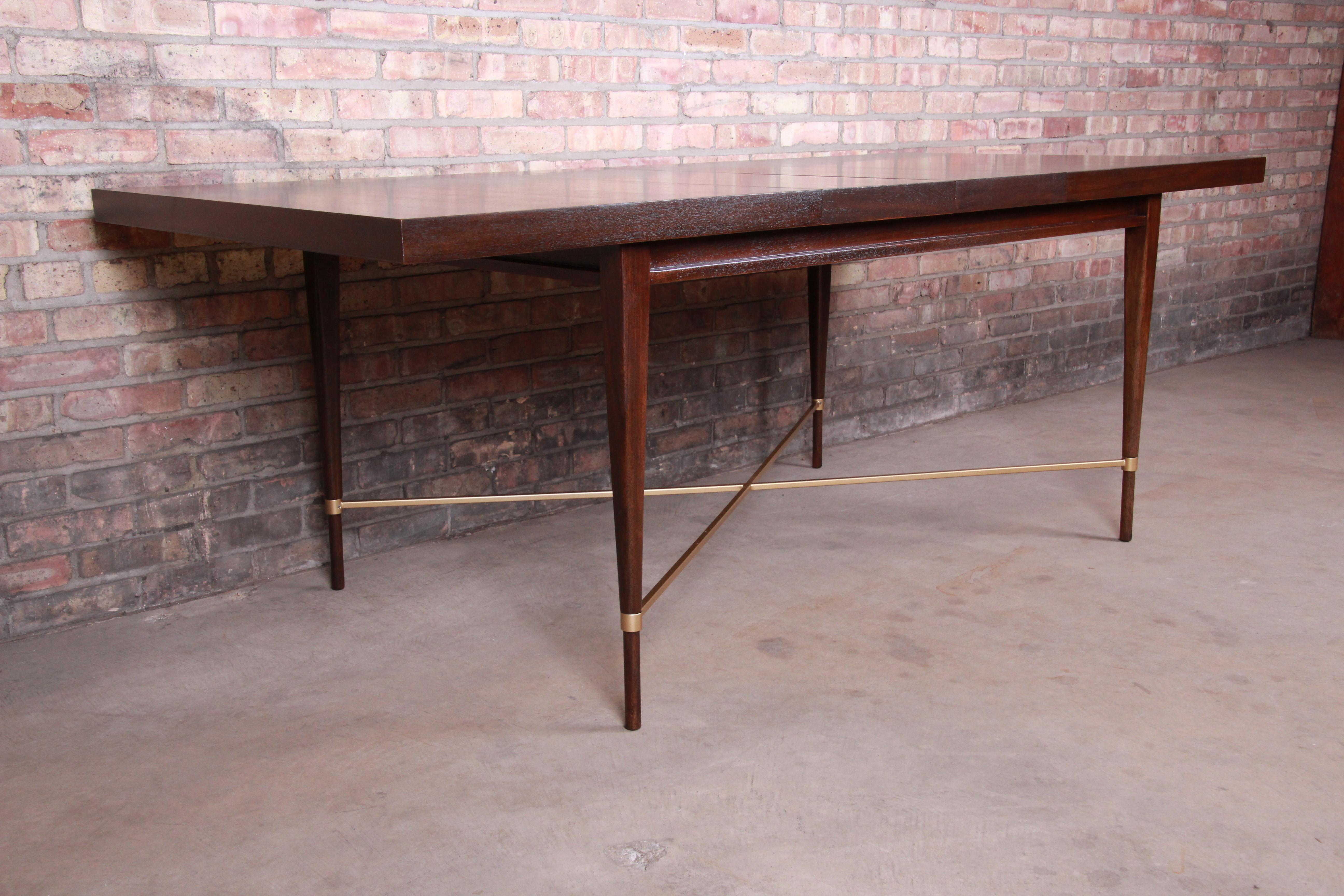 Mid-20th Century Paul McCobb for Calvin Mahogany and Brass Dining Table, Newly Refinished