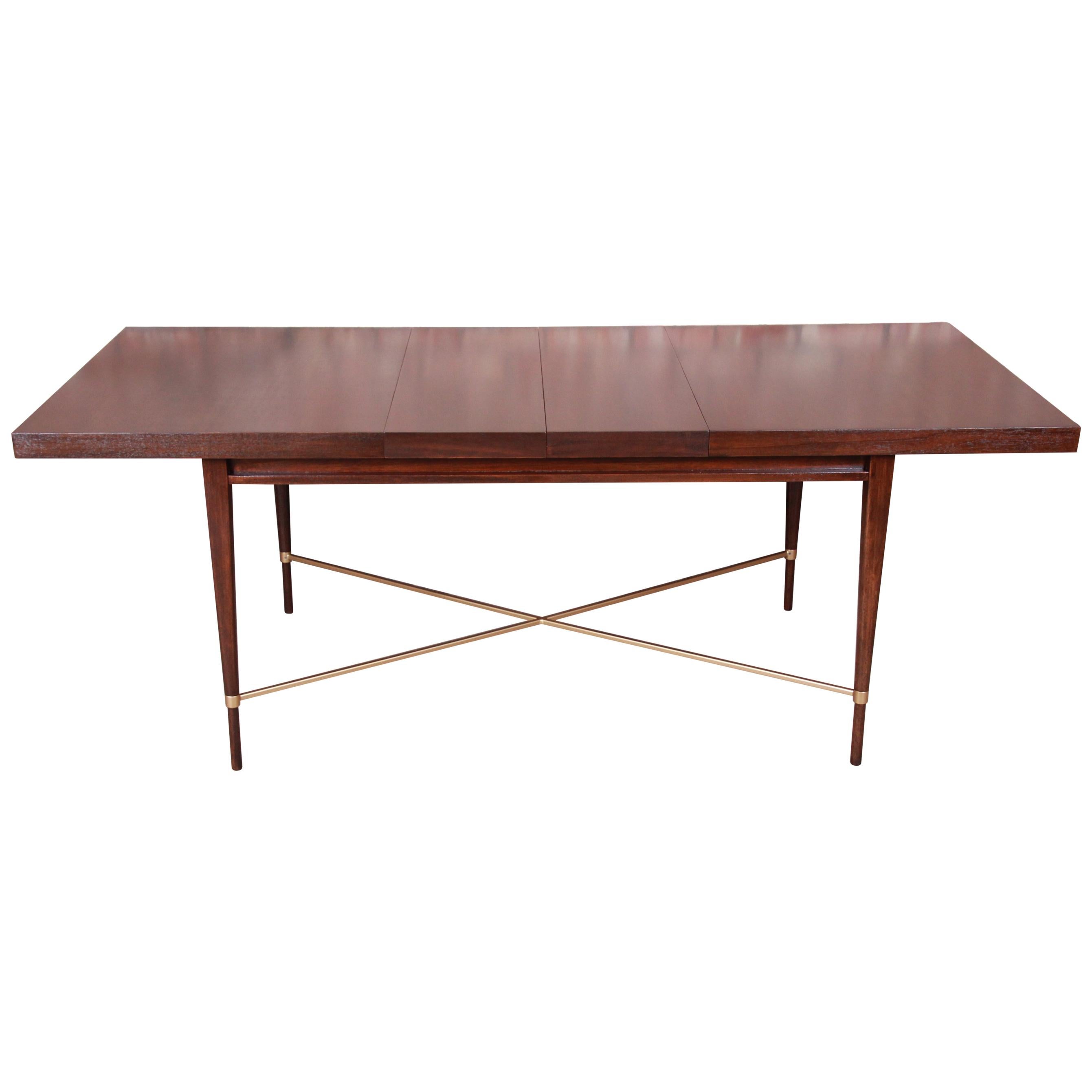 Paul McCobb for Calvin Mahogany and Brass Dining Table, Newly Refinished