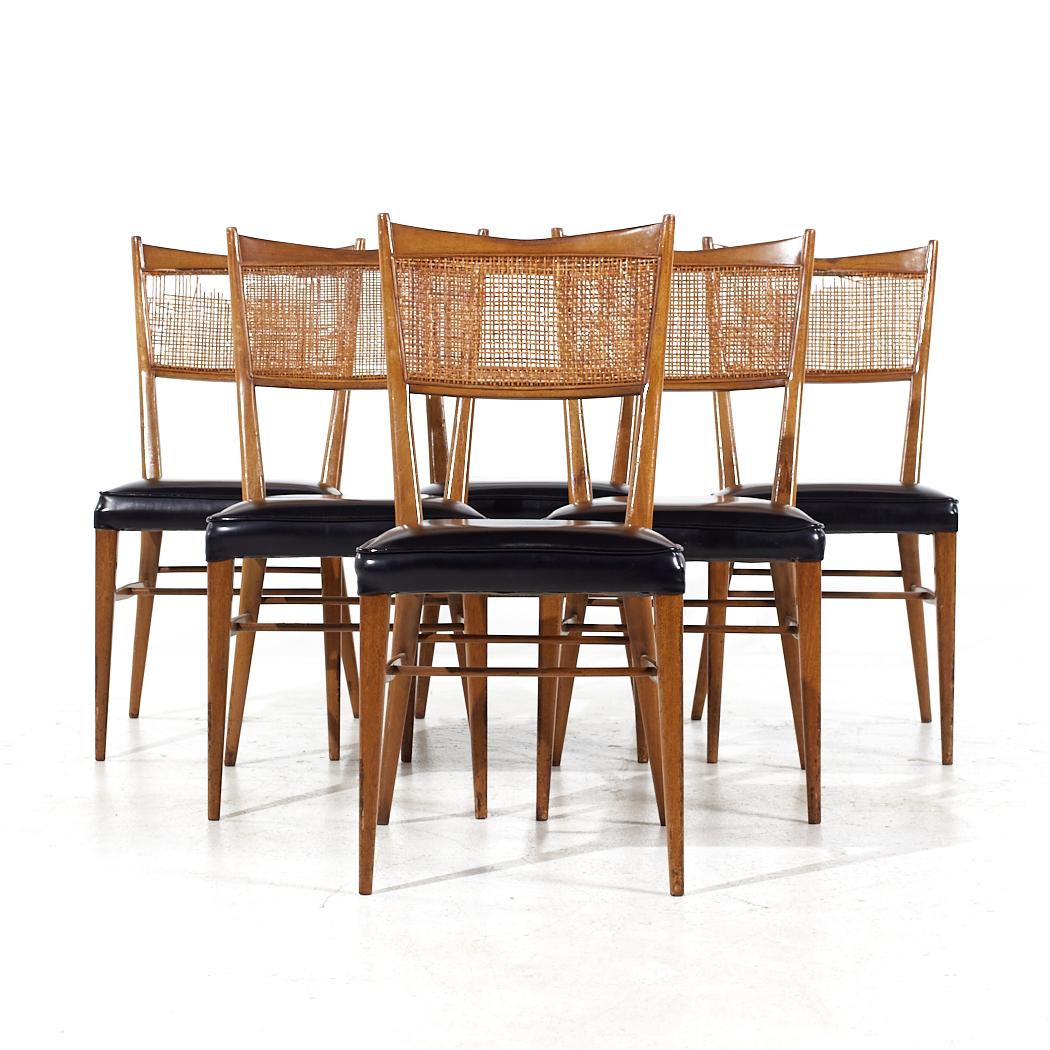 Esszimmerstühle aus Mahagoni und Schilfrohr von Paul McCobb für Calvin, 6er-Set

Jeder Stuhl misst: 16,5 breit x 20,75 tief x 34,25 Zoll hoch, mit einer Sitzhöhe/Stuhlabstand von 17,5 Zoll

Alle Möbelstücke sind in einem so genannten restaurierten