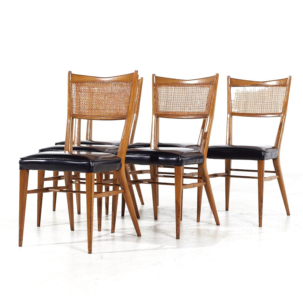 Mid-Century Modern Chaises de salle à manger en acajou et rotin Paul McCobb pour Calvin - Lot de 6 en vente
