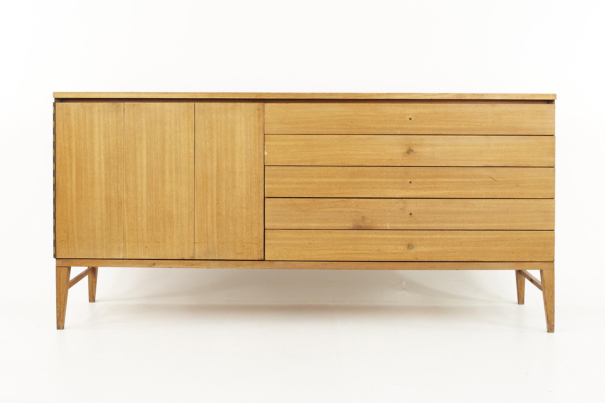 Paul McCobb for Calvin MCM Bleached Mahogany and Brass Sideboard with Hutch 8