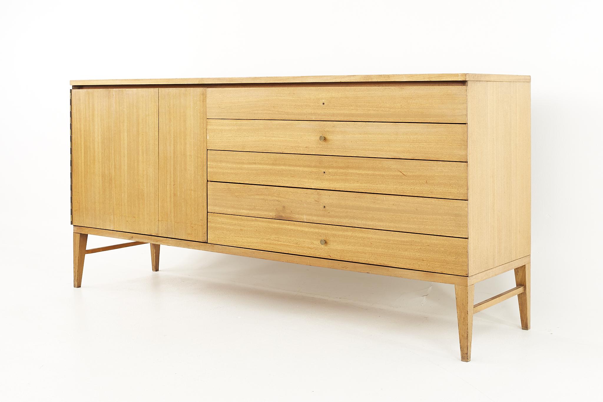 Paul McCobb for Calvin MCM Bleached Mahogany and Brass Sideboard with Hutch 9