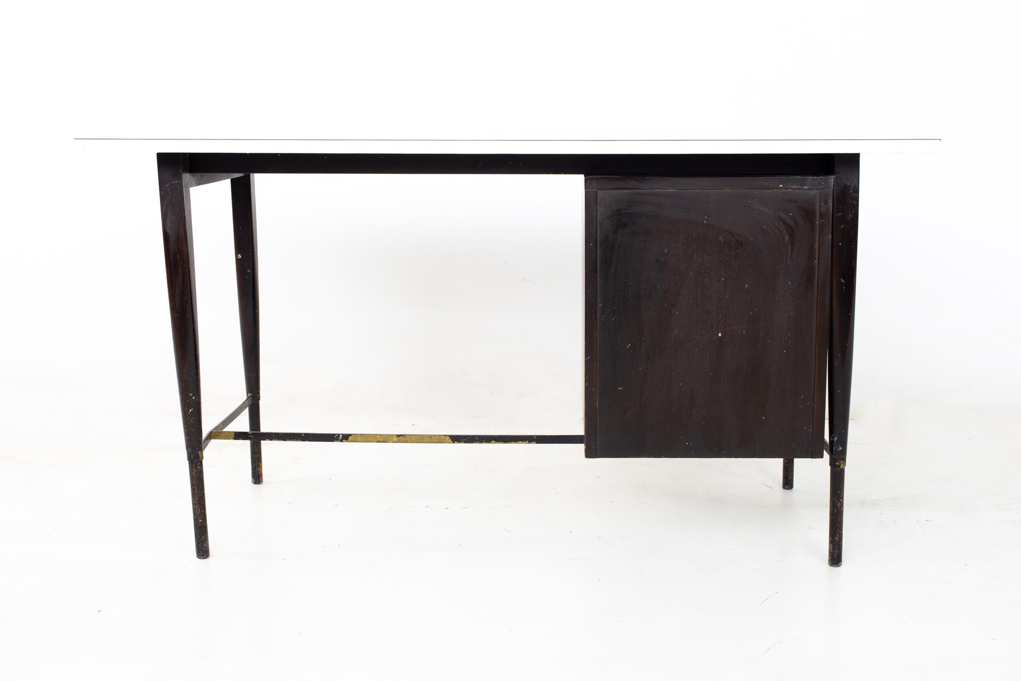 Paul McCobb for Calvin MCM Ebonized Mahogany Brass and White Laminate Desk For Sale 5