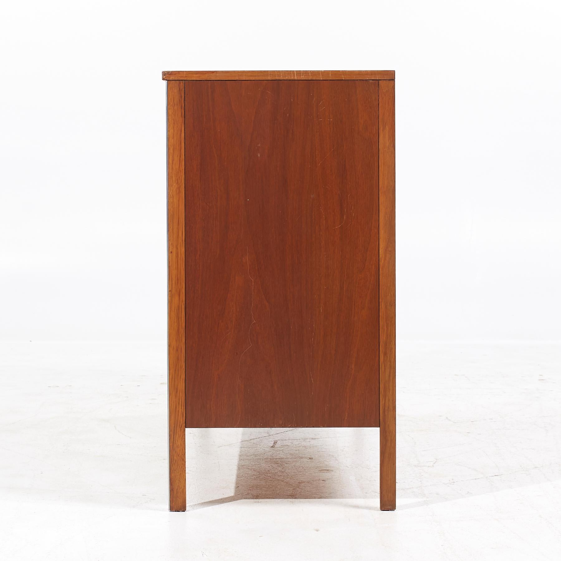 American Paul McCobb for Calvin MCM Walnut and Stainless Steel Sliding Door Credenza For Sale
