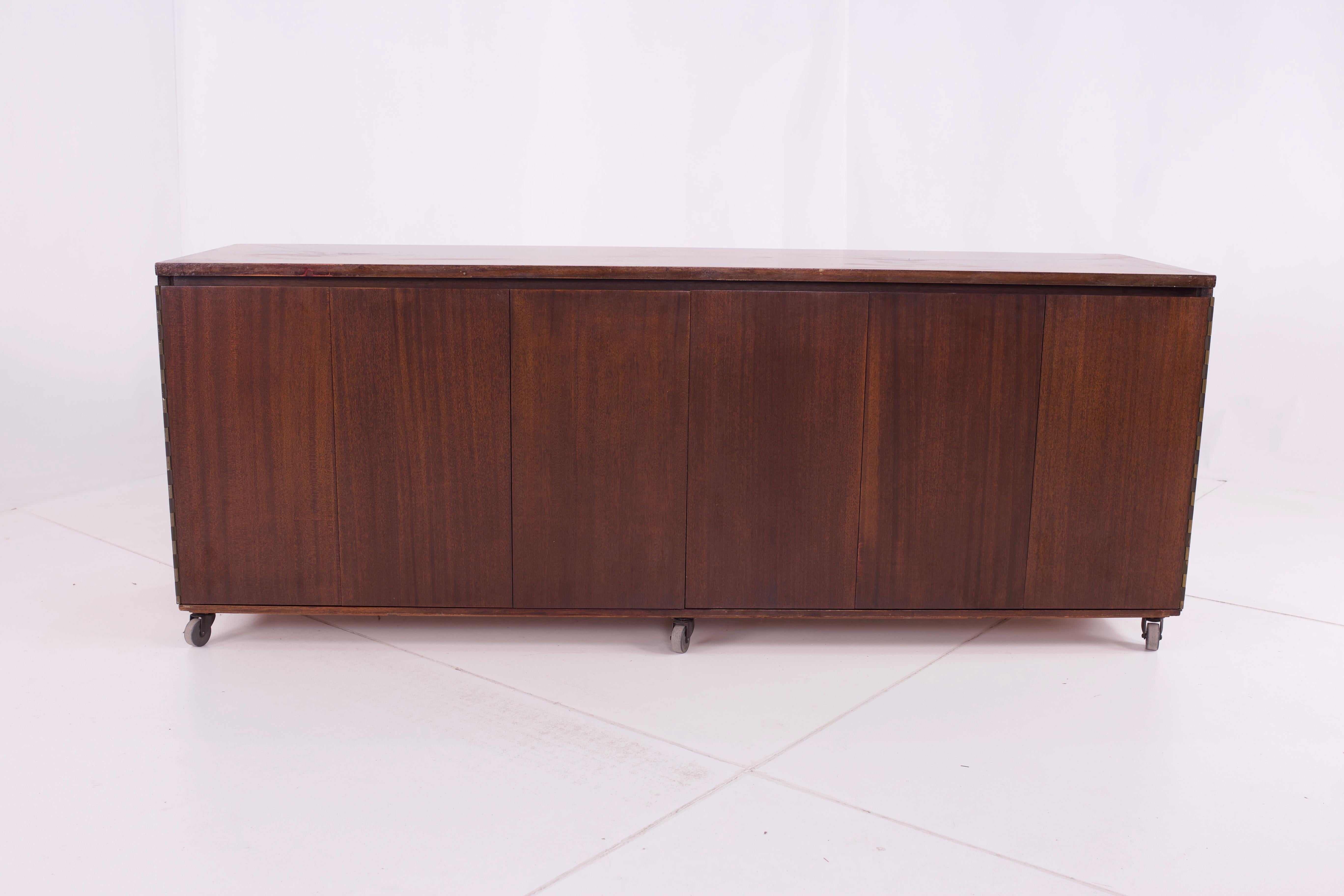Paul McCobb for Calvin Mid Century 16-Drawer Mahogany and Brass Sideboard Buffet For Sale 8