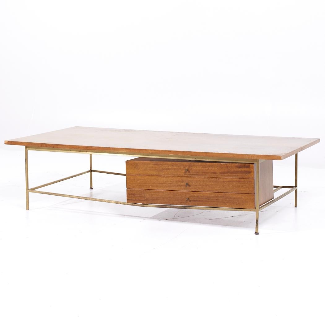 Mid-Century Modern Paul McCobb for Calvin Mid Century Bleached Mahogany and Brass Coffee Table For Sale