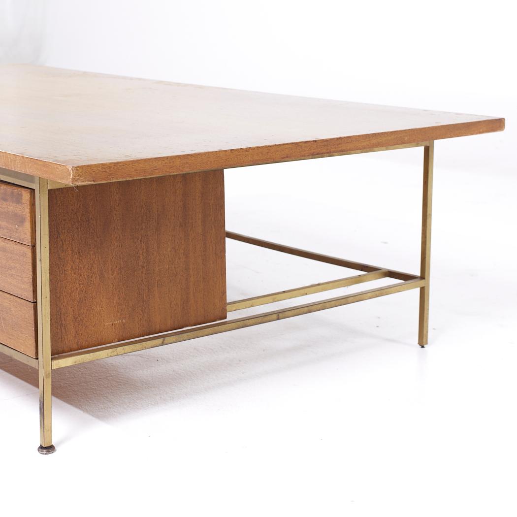 American Paul McCobb for Calvin Mid Century Bleached Mahogany and Brass Coffee Table For Sale
