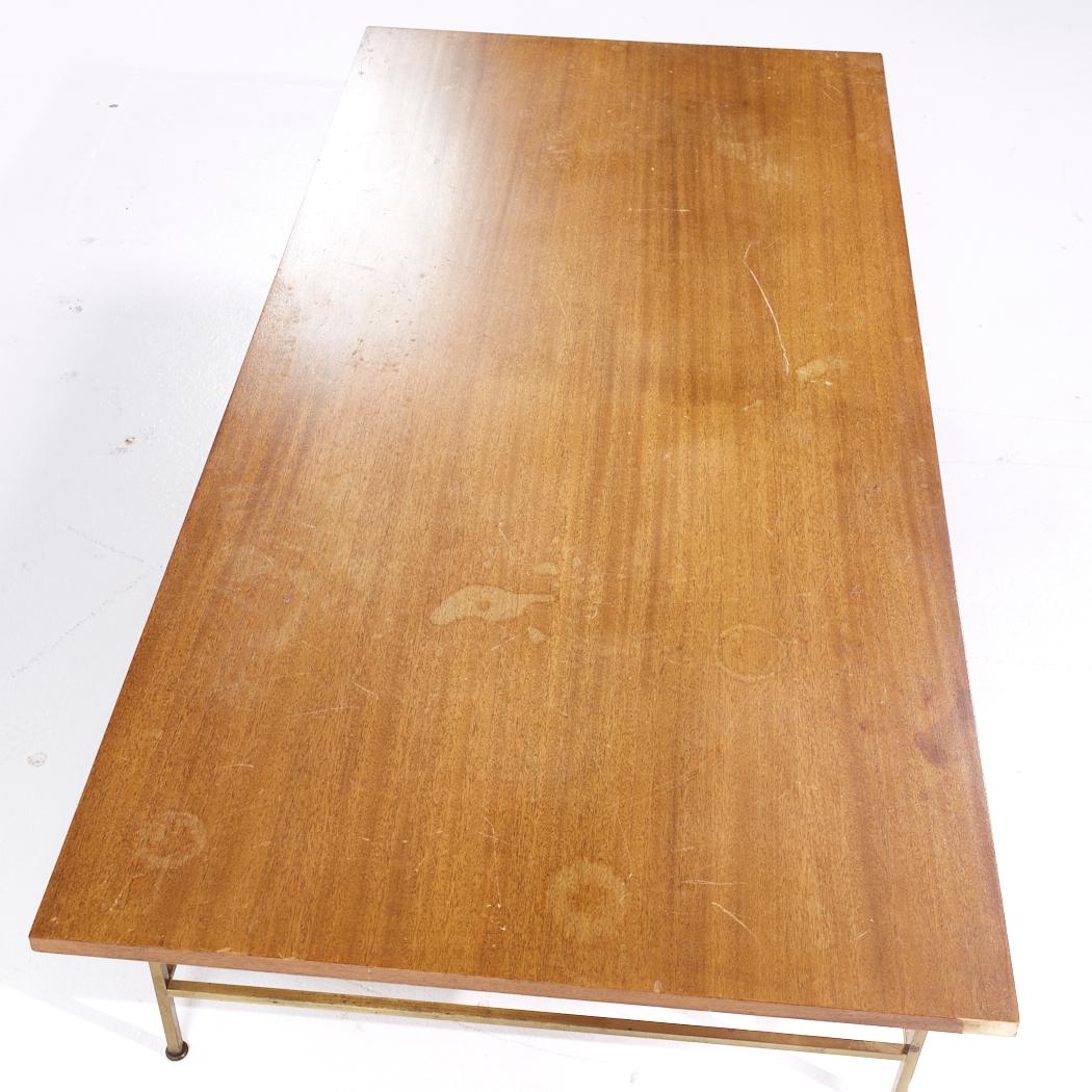 Late 20th Century Paul McCobb for Calvin Mid Century Bleached Mahogany and Brass Coffee Table For Sale