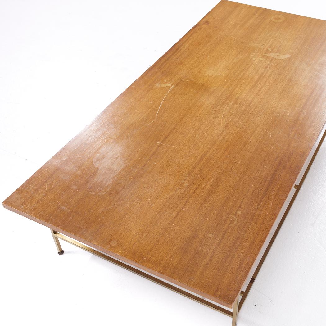 Paul McCobb for Calvin Mid Century Bleached Mahogany and Brass Coffee Table For Sale 1