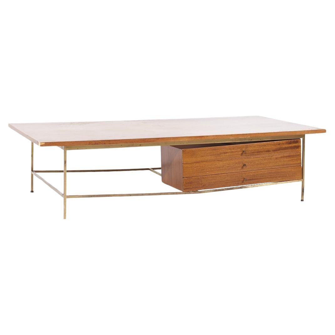 Paul McCobb for Calvin Mid Century Bleached Mahogany and Brass Coffee Table For Sale