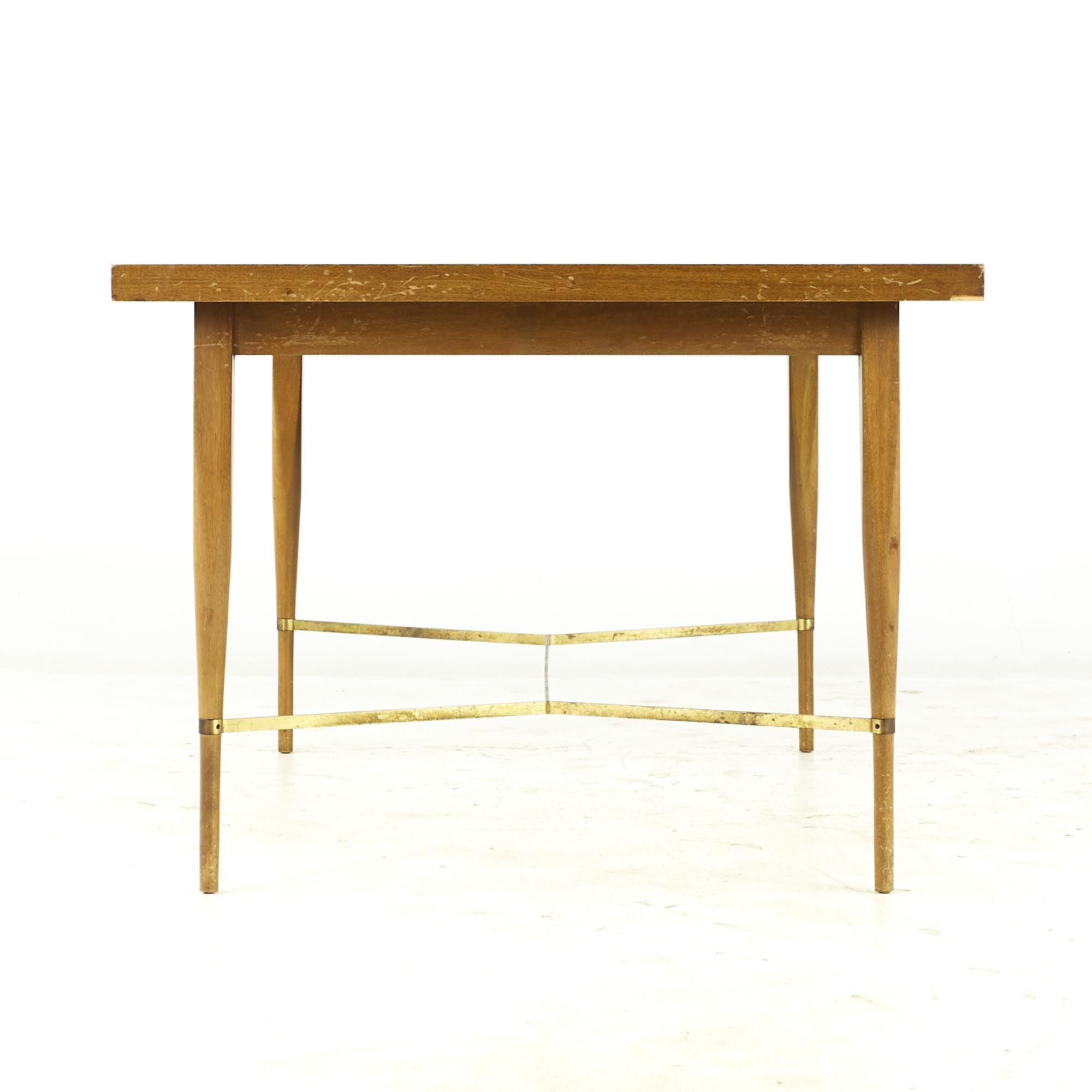 American Paul McCobb for Calvin Midcentury Brass and Mahogany Dining Table with Leaves For Sale