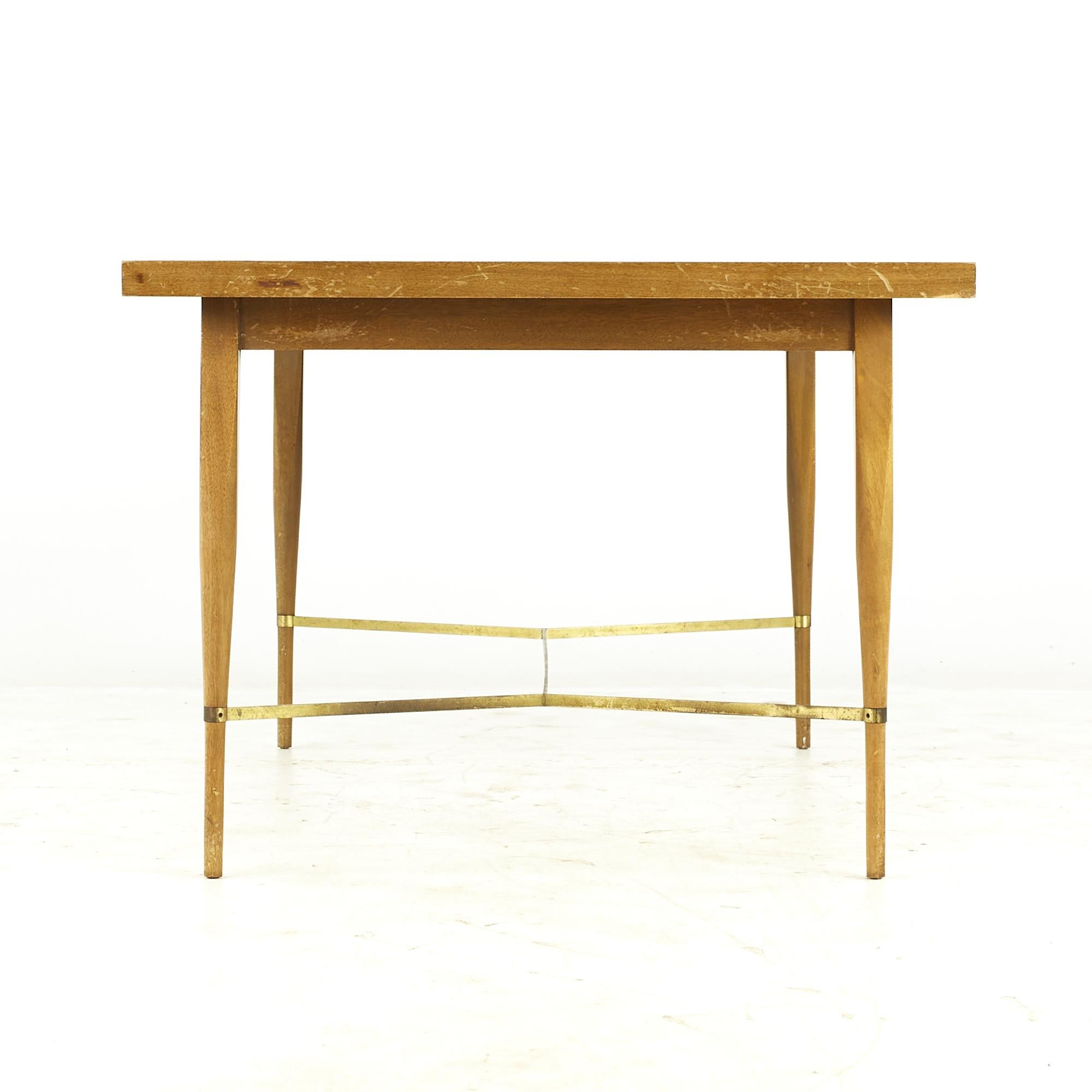 Paul McCobb for Calvin Midcentury Brass and Mahogany Dining Table with Leaves In Good Condition For Sale In Countryside, IL
