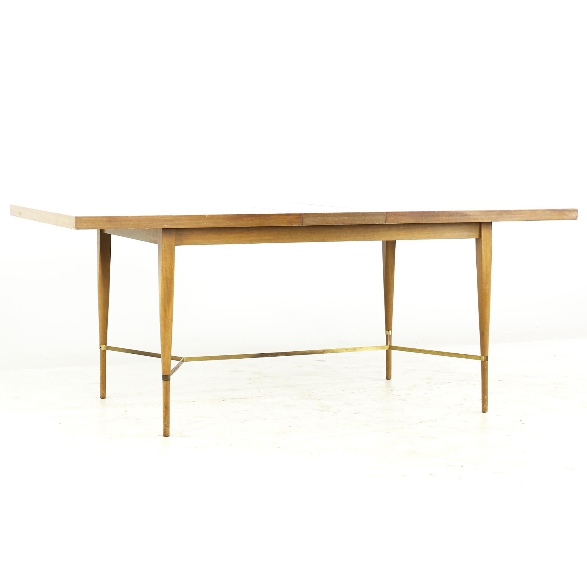 Paul McCobb for Calvin Midcentury Brass and Mahogany Dining Table with Leaves For Sale 1