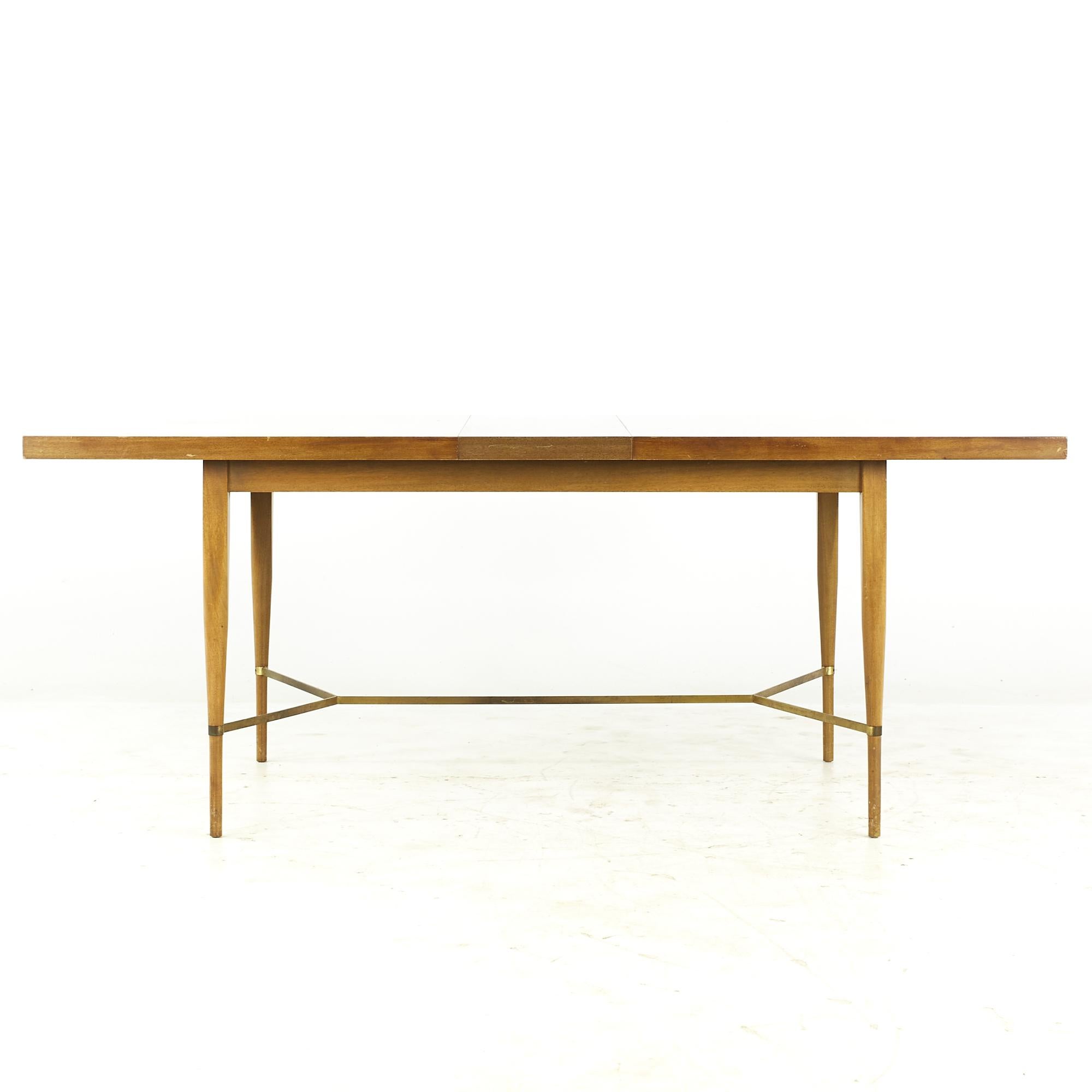 Paul McCobb for Calvin Midcentury Brass and Mahogany Dining Table with Leaves For Sale 2