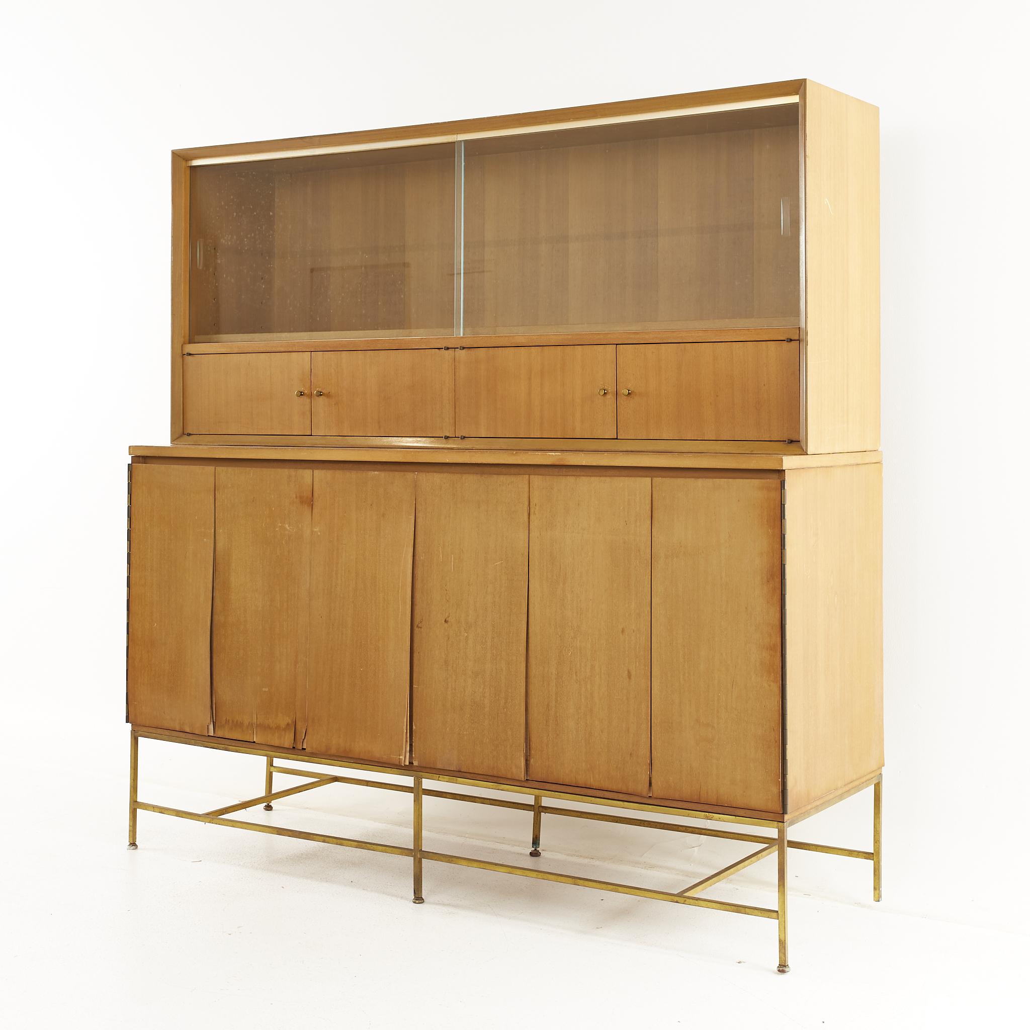 Mid-Century Modern Paul McCobb for Calvin Mid Century Brass Base Credenza with Hutch For Sale