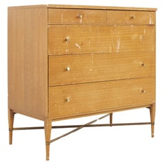 Paul McCobb for Calvin Mid Century Brass X Base Dresser Chest of Drawers