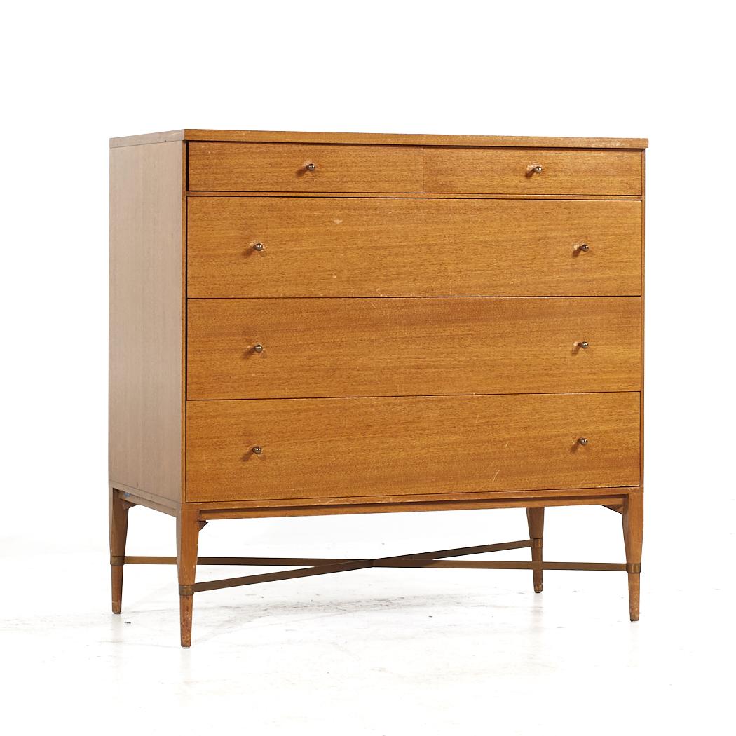 Late 20th Century Paul McCobb for Calvin Mid Century Brass X Base Dresser Chest of Drawers - Pair For Sale