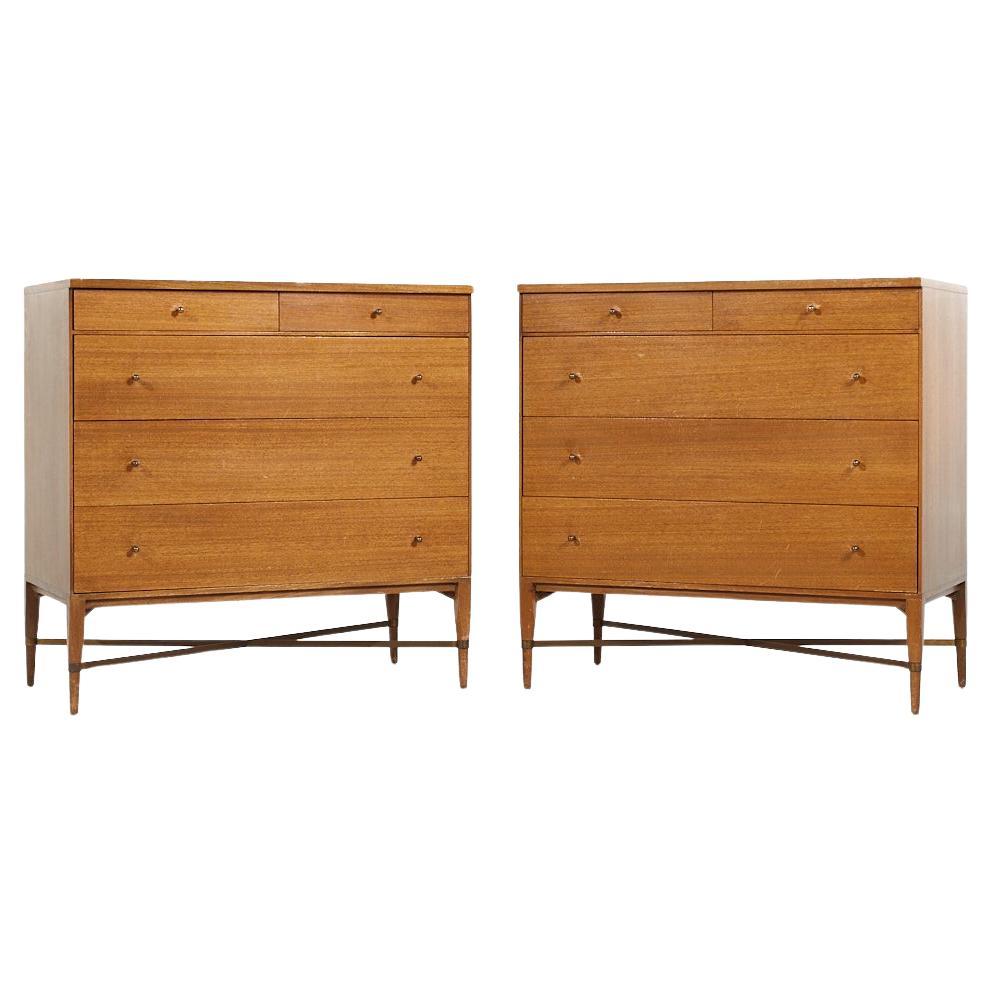 Paul McCobb for Calvin Mid Century Brass X Base Dresser Chest of Drawers - Pair For Sale