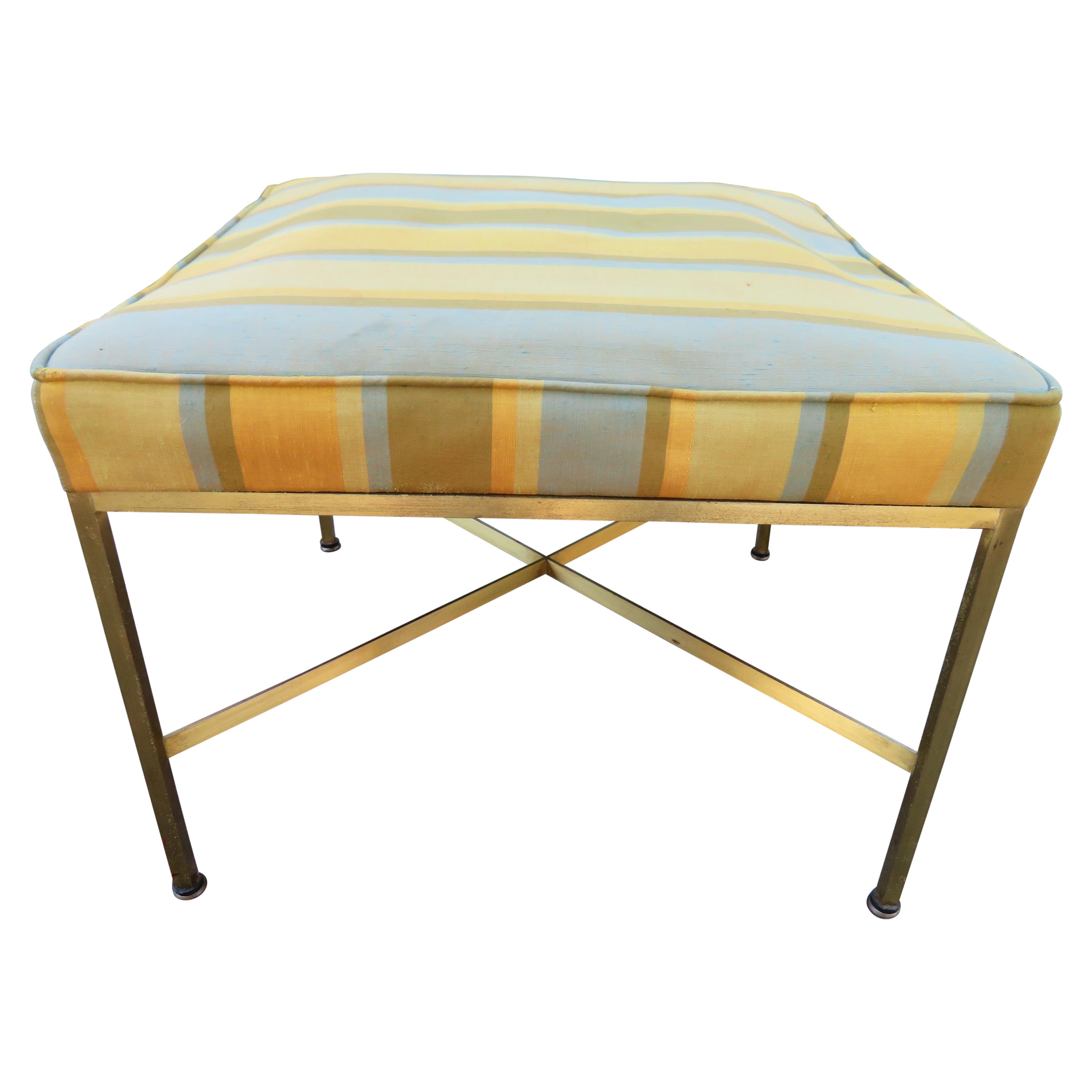 Paul McCobb for Calvin Mid Century Brass X Base Stool Ottoman
