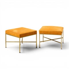Paul McCobb for Calvin Mid Century Brass X Base Stools - Pair