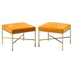 Paul McCobb for Calvin Mid Century Brass X Base Stools - Pair