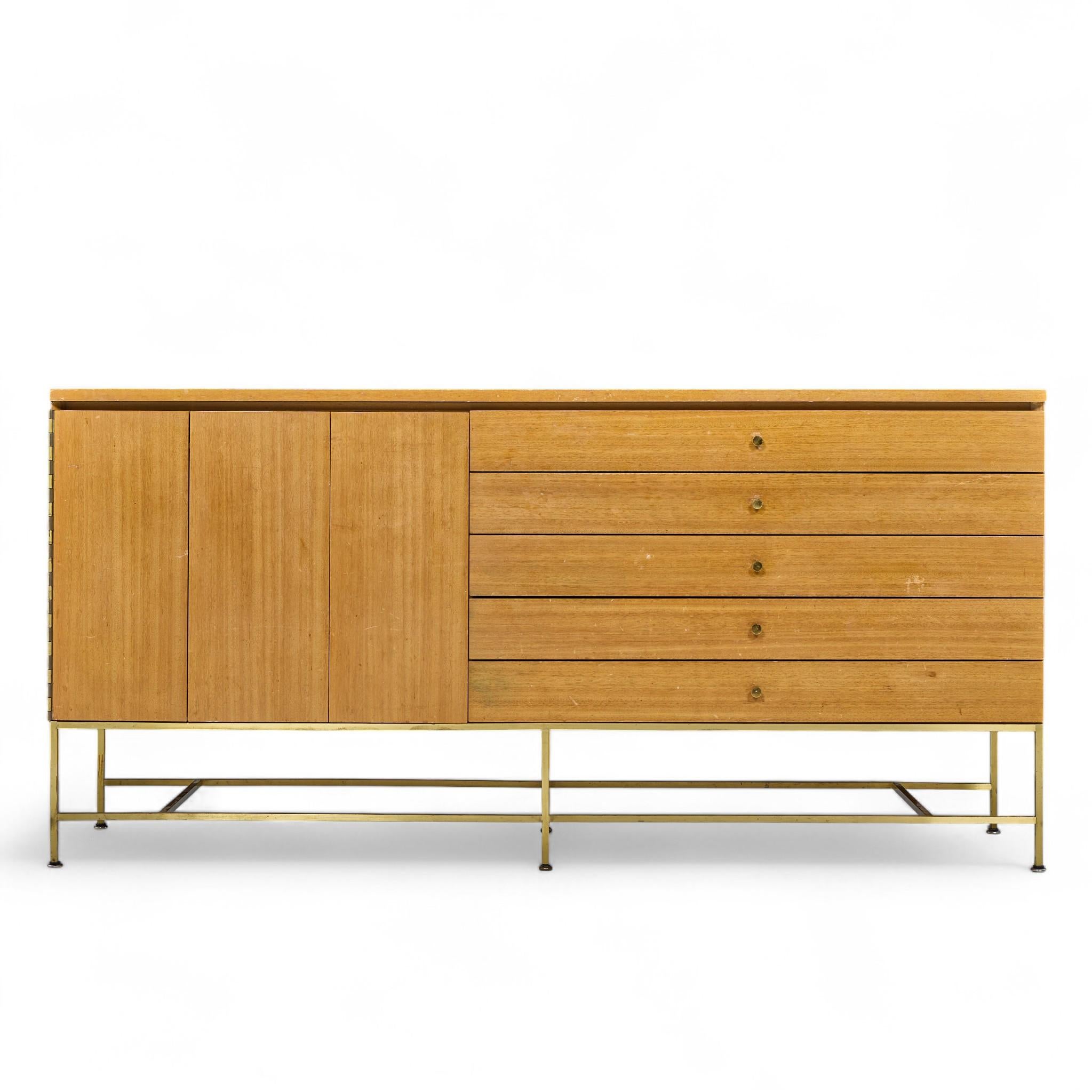 Glass Paul McCobb for Calvin Mid Century Buffet and Hutch For Sale
