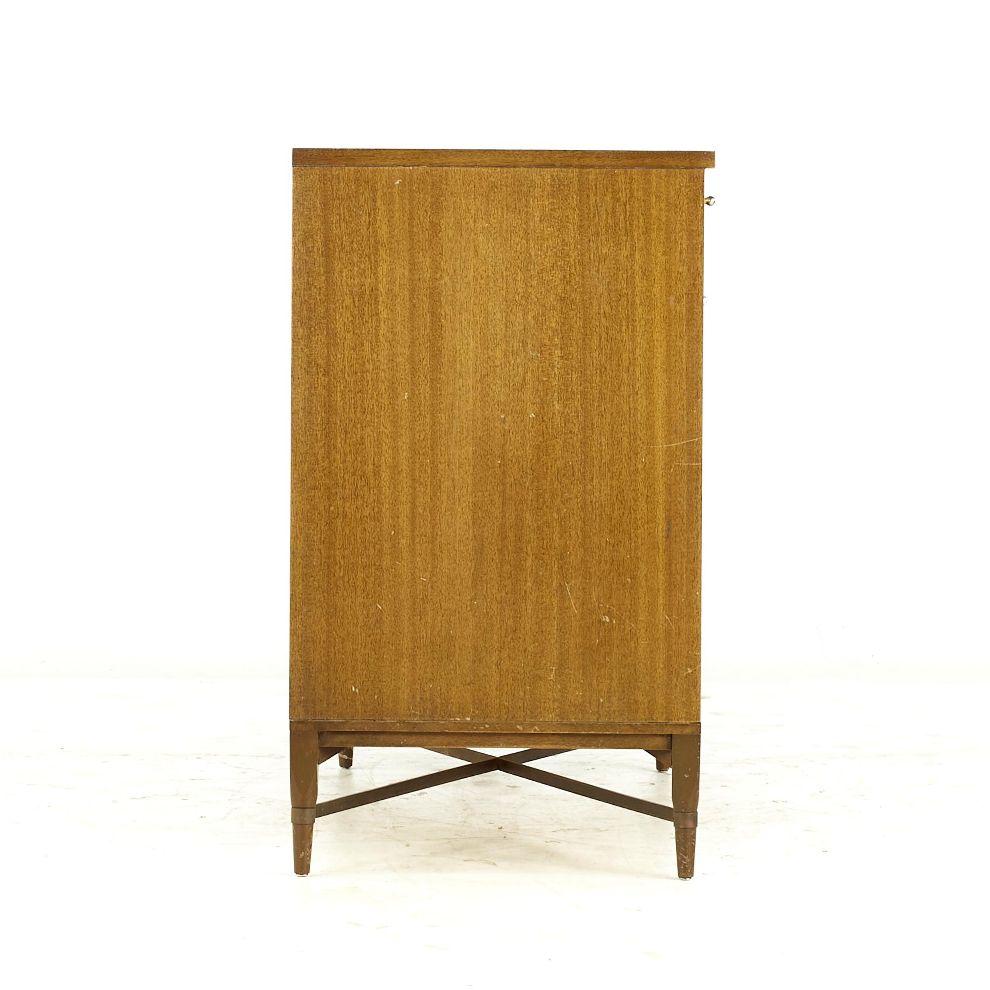 American Paul McCobb for Calvin Midcentury Mahogany and Brass Bar Credenza Cabinet For Sale