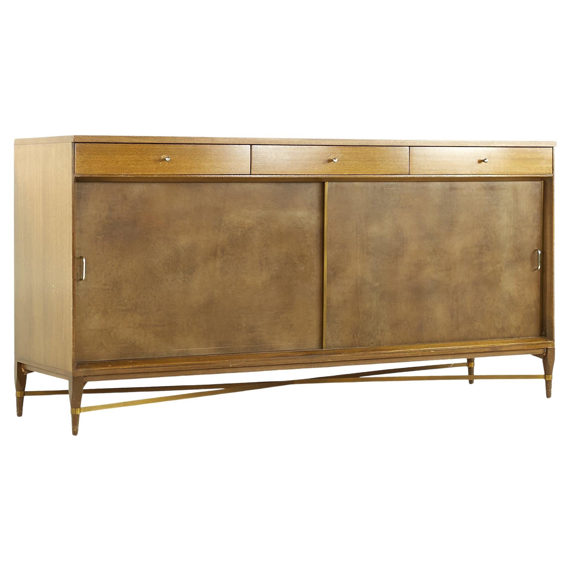 Paul McCobb for Calvin Midcentury Mahogany and Brass Credenza For Sale