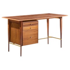 Paul McCobb for Calvin Mid Century Mahogany and Brass Desk