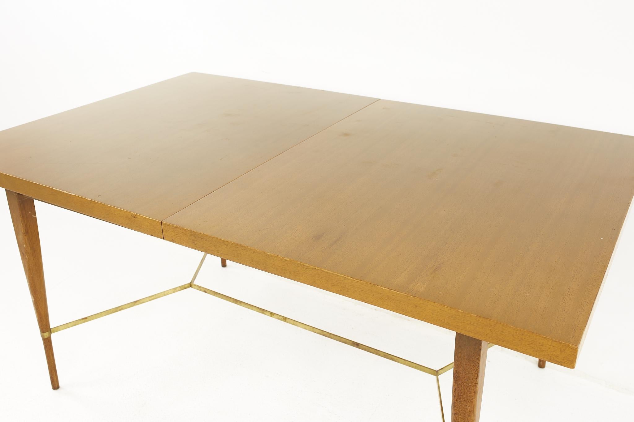 American Paul McCobb for Calvin Mid Century Mahogany and Brass Expanding Dining Table For Sale