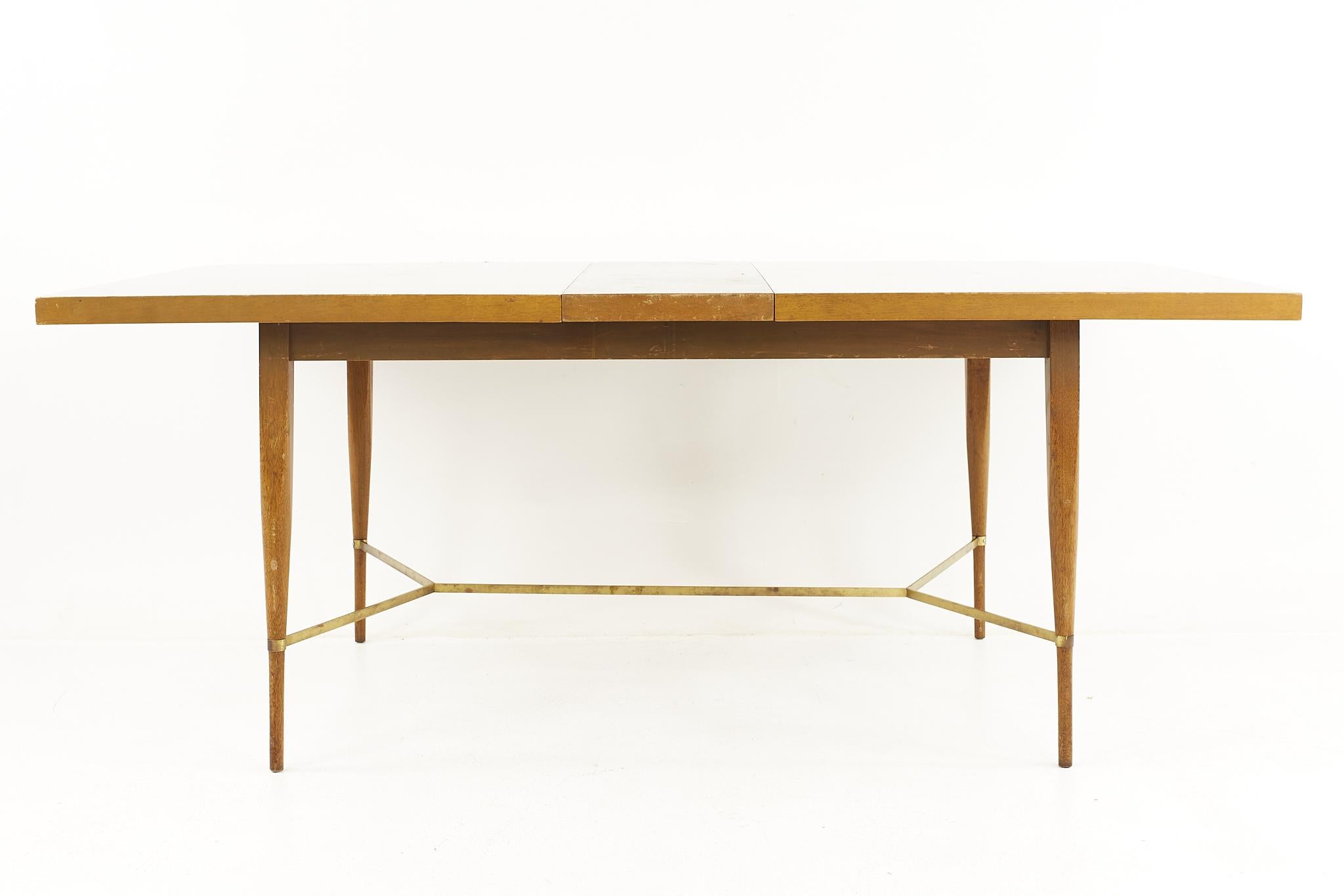 Late 20th Century Paul McCobb for Calvin Mid Century Mahogany and Brass Expanding Dining Table For Sale