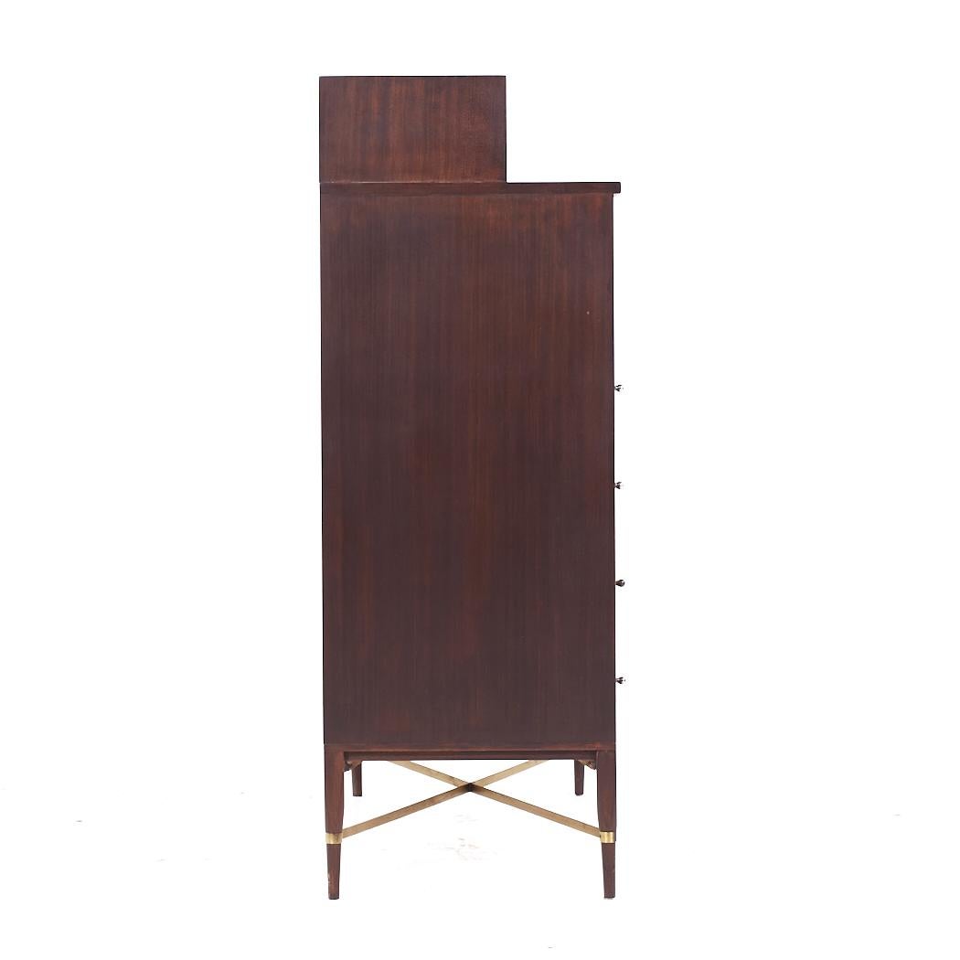 American Paul McCobb for Calvin Mid Century Mahogany and Brass Highboy Dresser For Sale