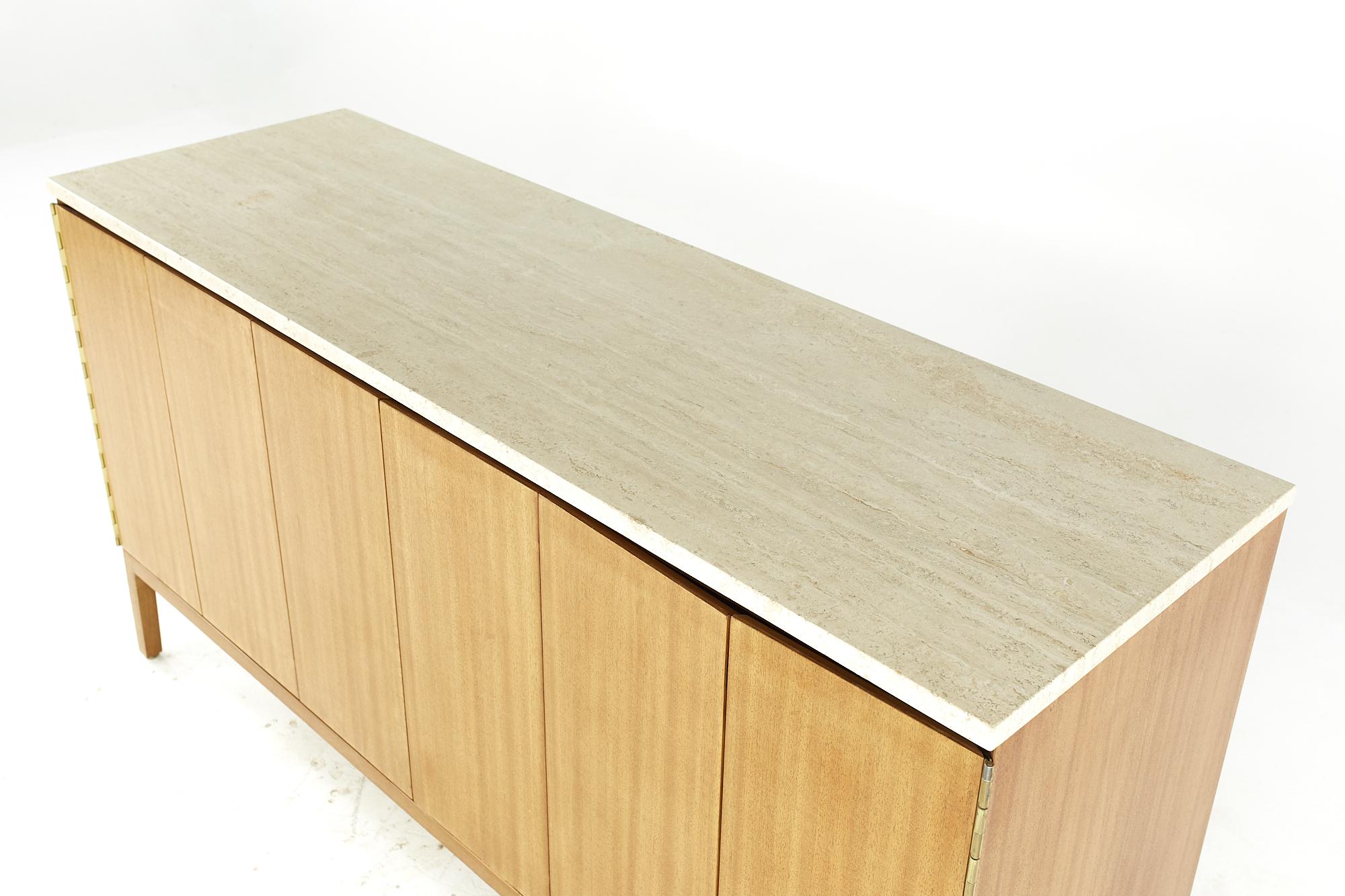 Late 20th Century Paul McCobb for Calvin Midcentury Mahogany and Travertine Top Credenza For Sale