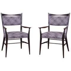 Paul McCobb for Calvin Mid-Century Modern Black Lacquered Armchairs, Pair