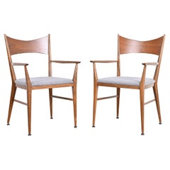 Paul McCobb for Calvin Mid-Century Modern Sculpted Walnut Armchairs, Refinished