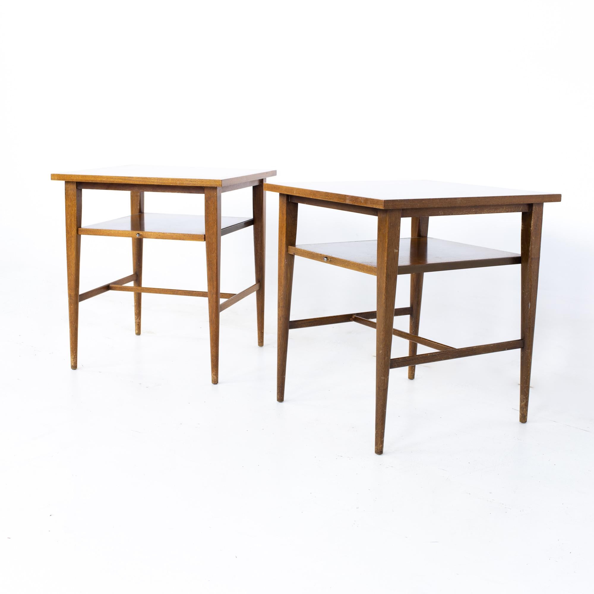 Paul McCobb for Calvin Mid Century Side End Tables - Pair
Each table measures: 21.25 wide x 22.25 deep x 24 inches high

All pieces of furniture can be had in what we call restored vintage condition. That means the piece is restored upon purchase so