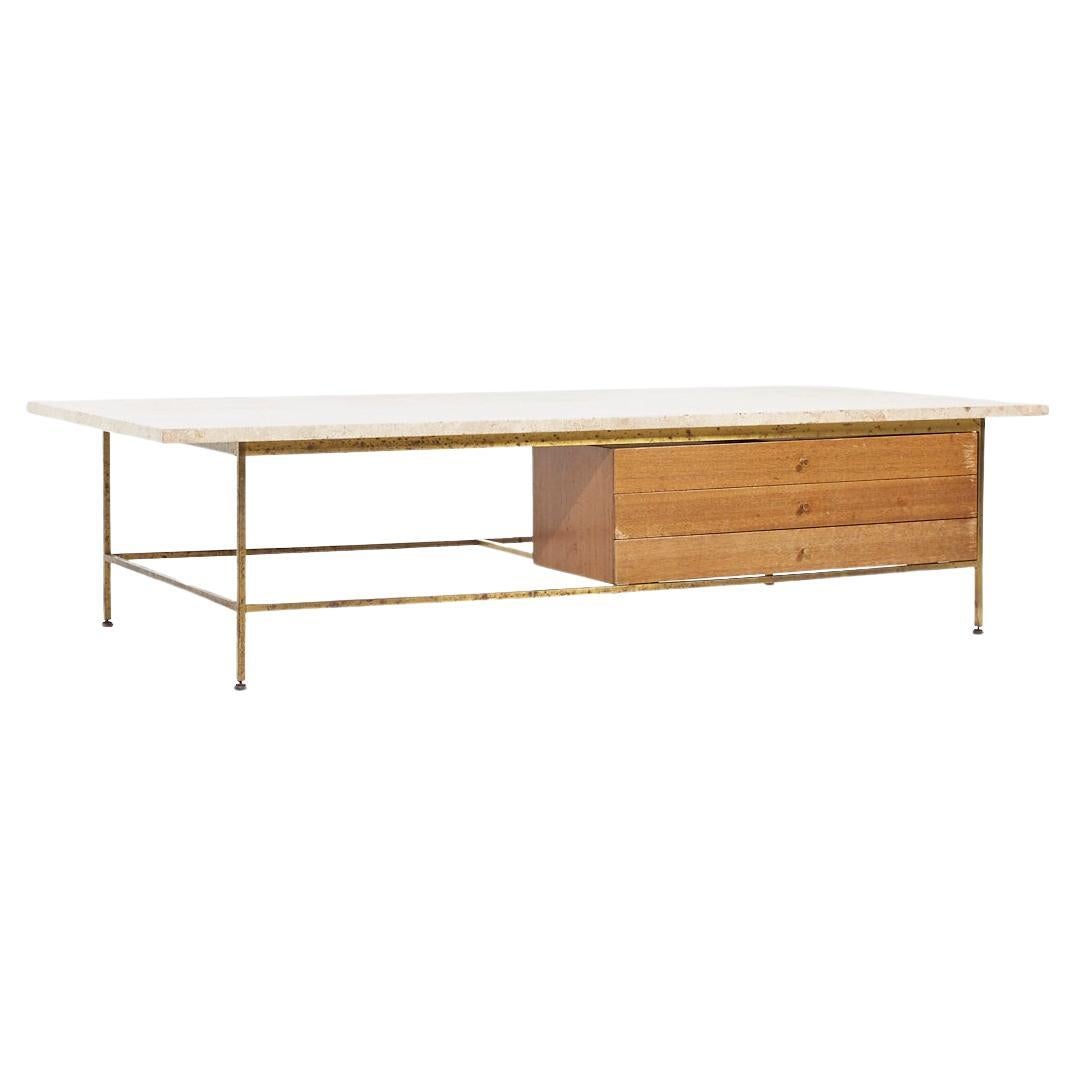 SOLD 03/12/24 Paul McCobb for Calvin MCM Travertine and Brass Coffee Table