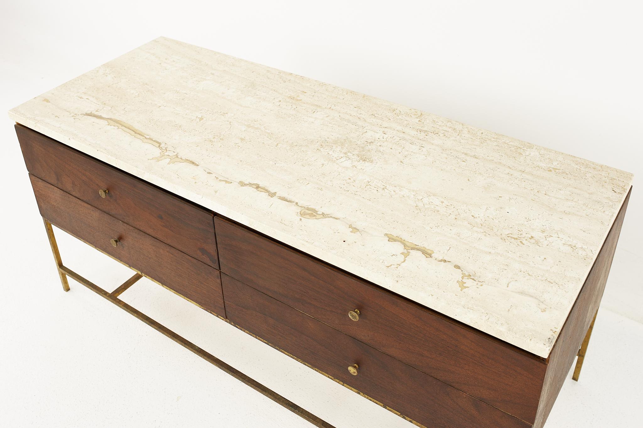 Paul McCobb for Calvin Mid Century Travertine Top Coffee Table In Good Condition In Countryside, IL