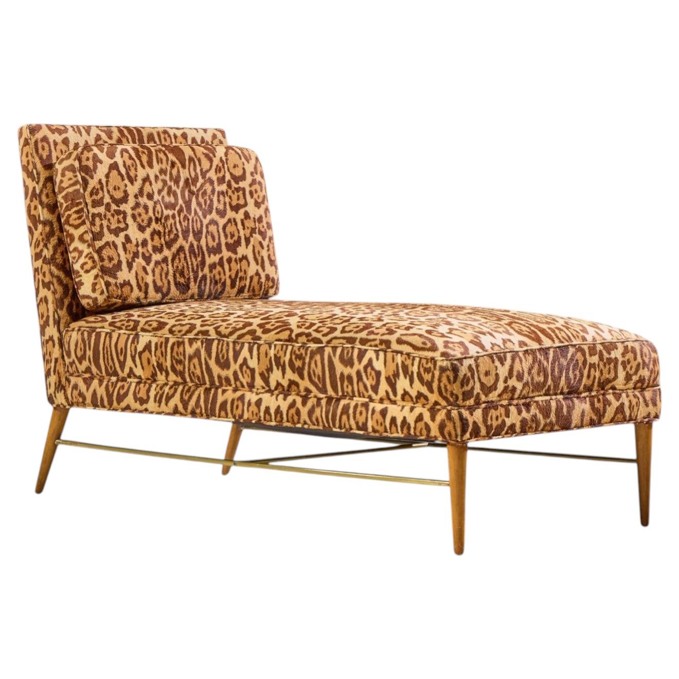 Paul McCobb for Calvin Mid Century Walnut and Brass Chaise Lounge For Sale