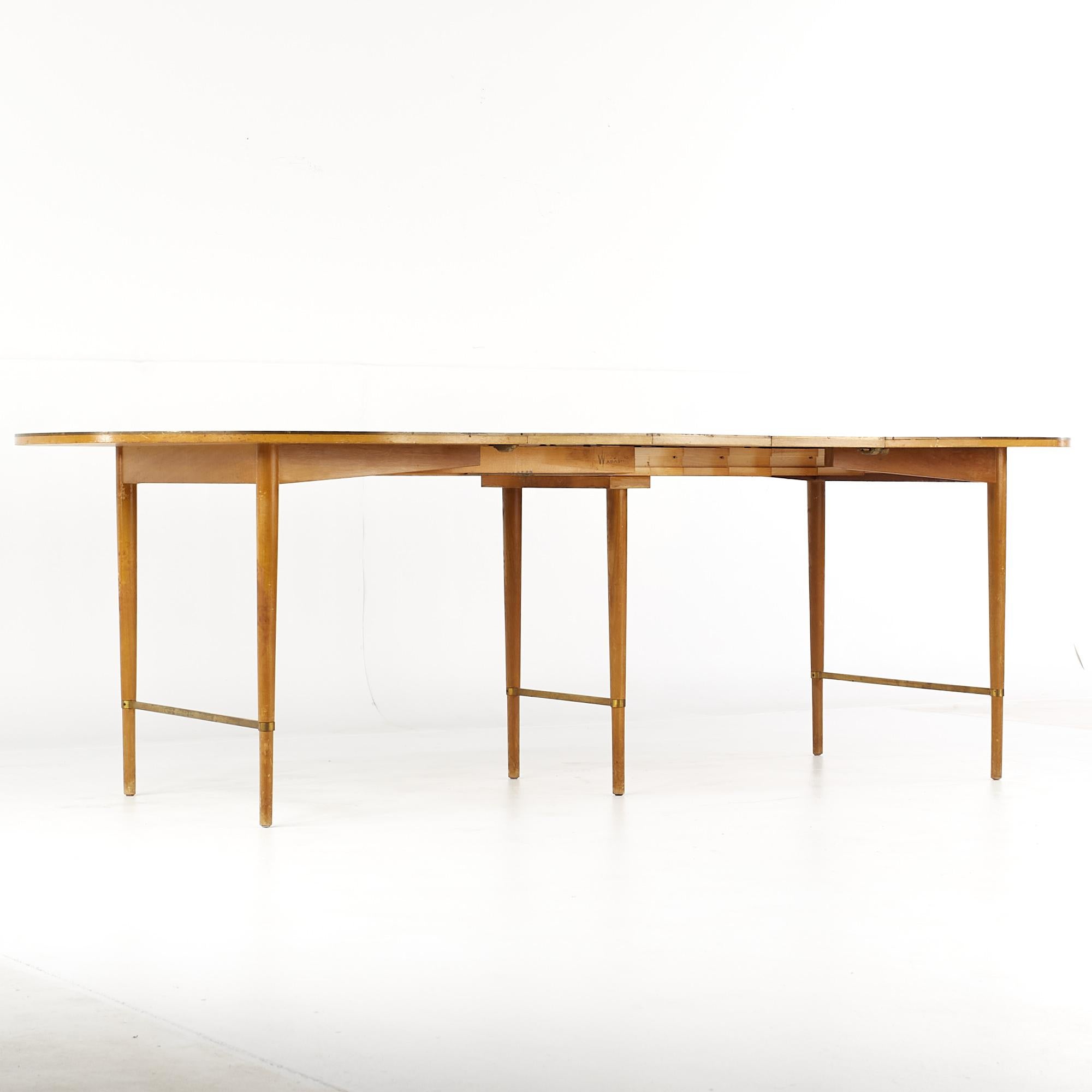 Paul McCobb for Calvin Mid Century Walnut and Brass Dining Table with 6 Leaves For Sale 4