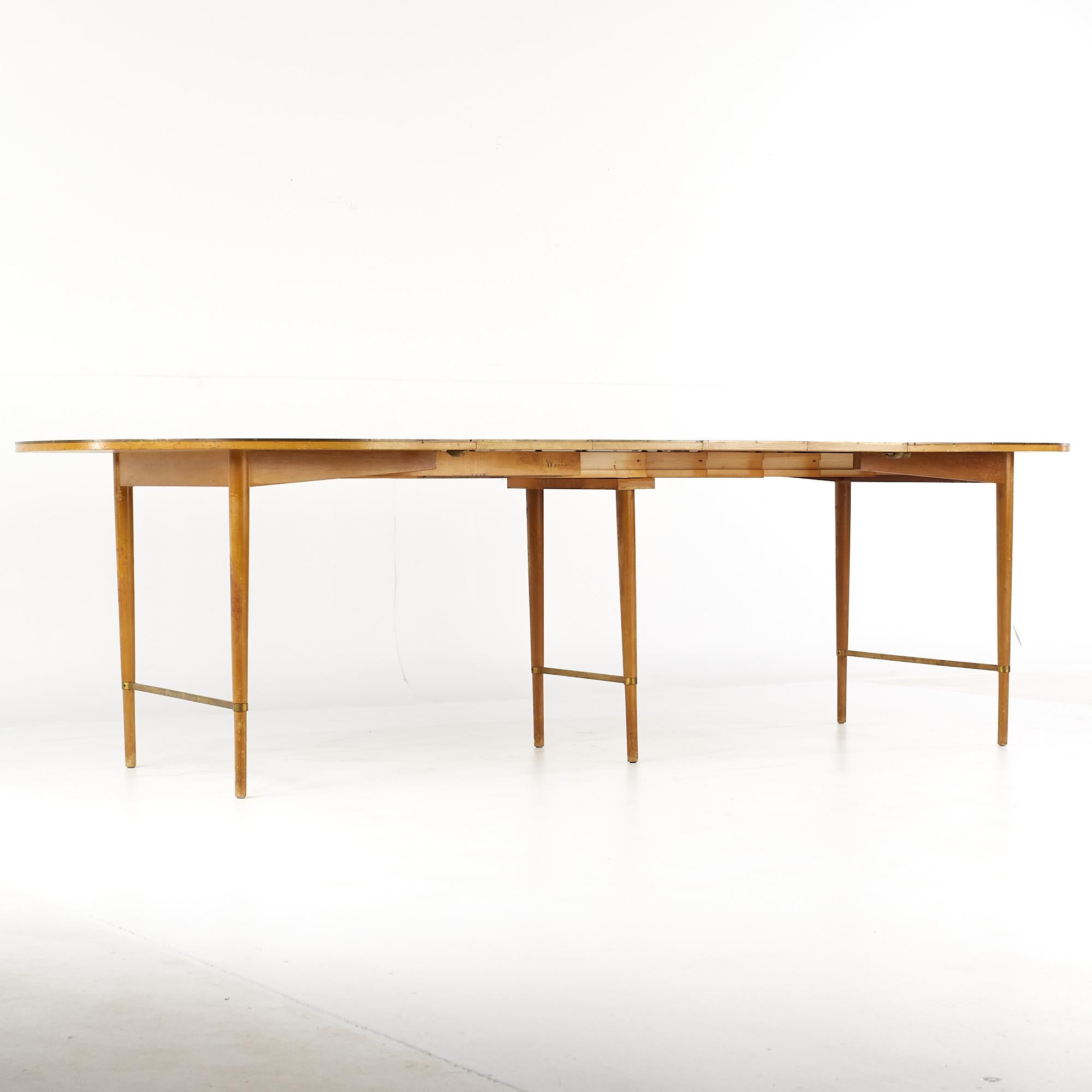 Paul McCobb for Calvin Mid Century Walnut and Brass Dining Table with 6 Leaves For Sale 5
