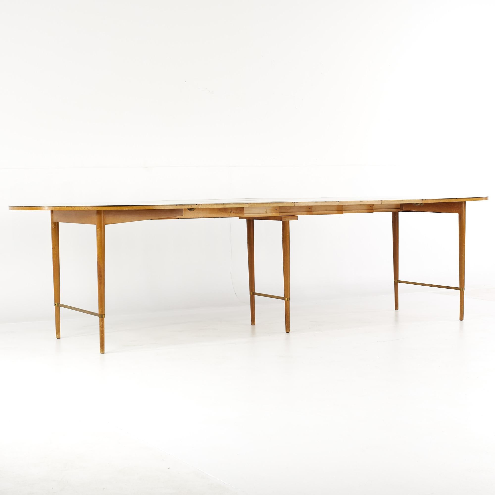 Paul McCobb for Calvin Mid Century Walnut and Brass Dining Table with 6 Leaves For Sale 6